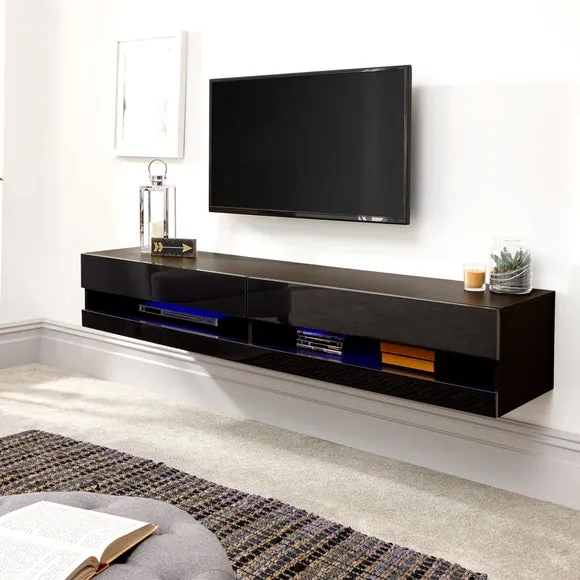 Extra Wide Floating TV Unit with LED - Black image