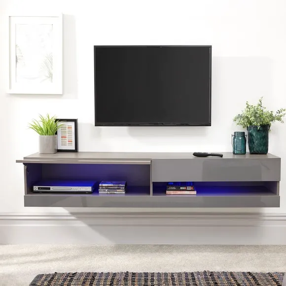 Extra Wide Floating TV Unit with LED - Grey