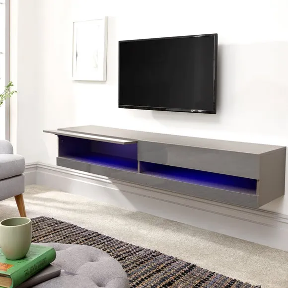 Extra Wide Floating TV Unit with LED - Grey