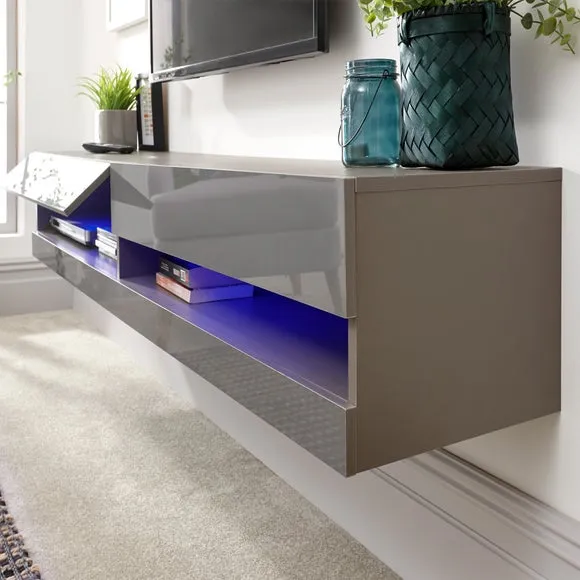 Extra Wide Floating TV Unit with LED - Grey