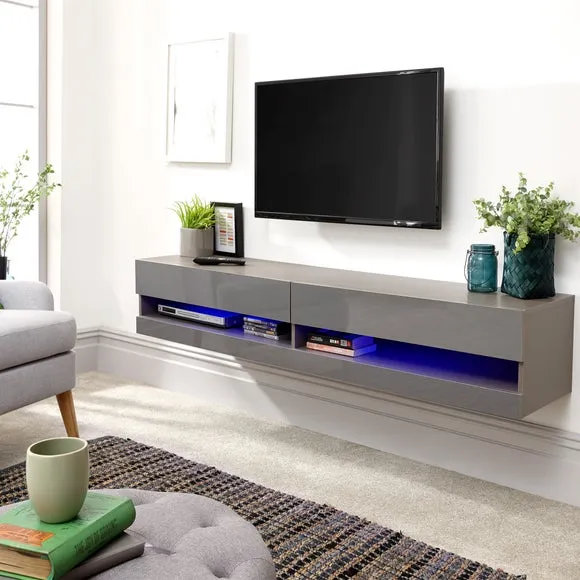 Extra Wide Floating TV Unit with LED - Grey