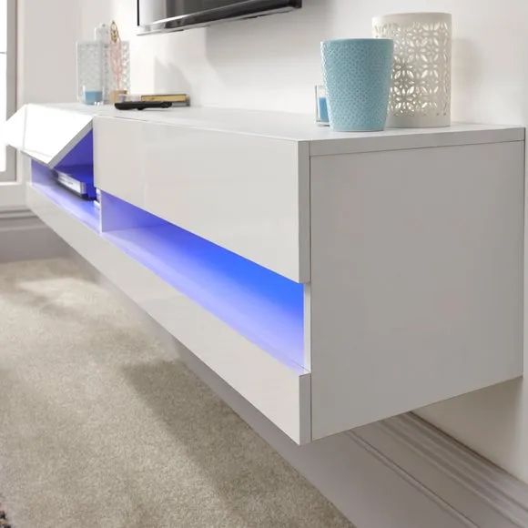 Extra Wide Floating TV Unit with LED - White
