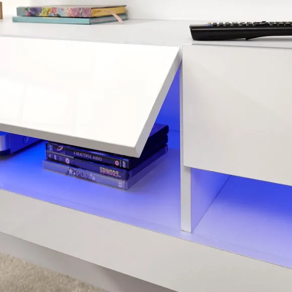 Extra Wide Floating TV Unit with LED - White