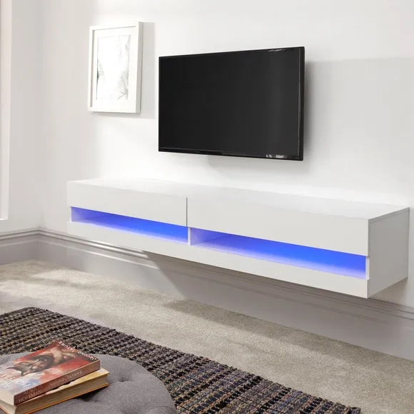 Extra Wide Floating TV Unit with LED - White