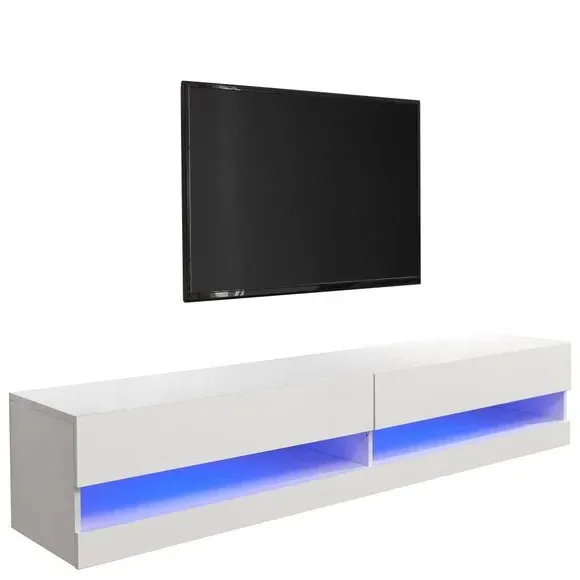Extra Wide Floating TV Unit with LED - White