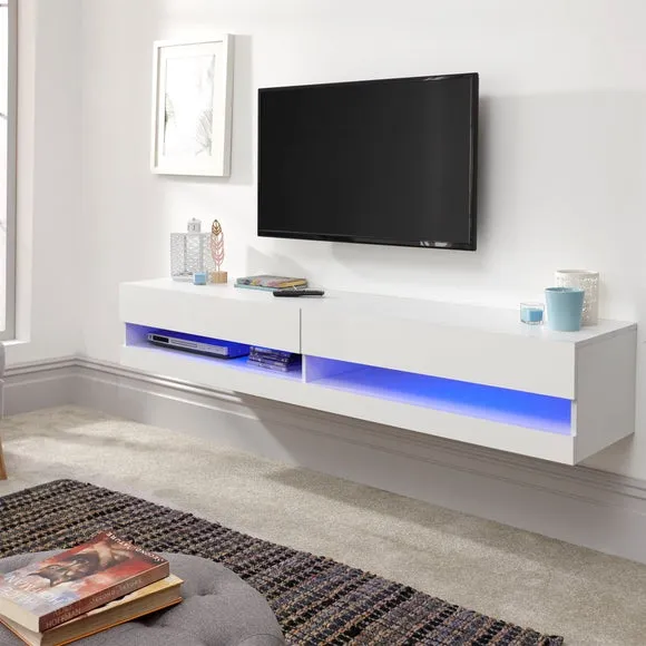Extra Wide Floating TV Unit with LED - White