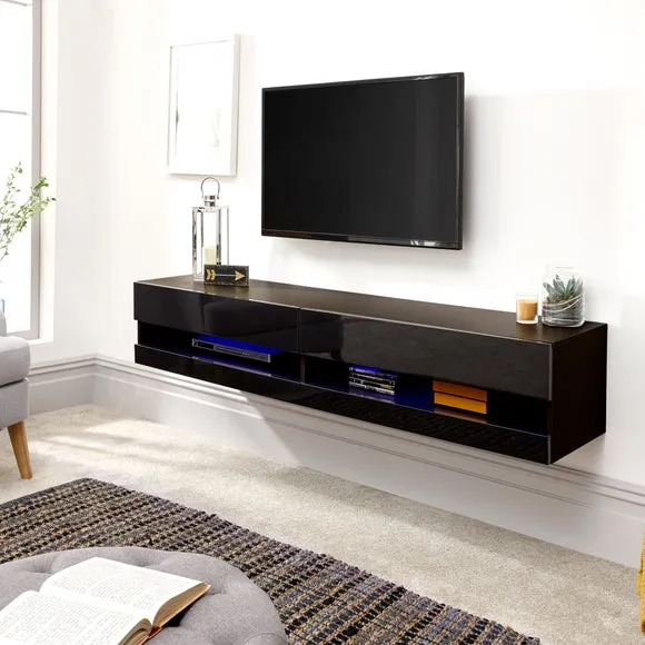 Extra Wide TV Unit with Shelving - Black