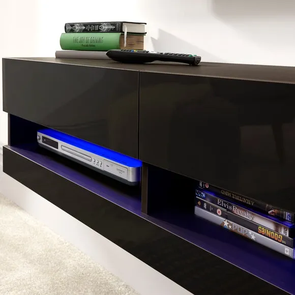 Extra Wide TV Unit with Shelving - Black