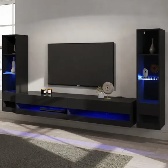 Extra Wide TV Unit with Shelving - Black image