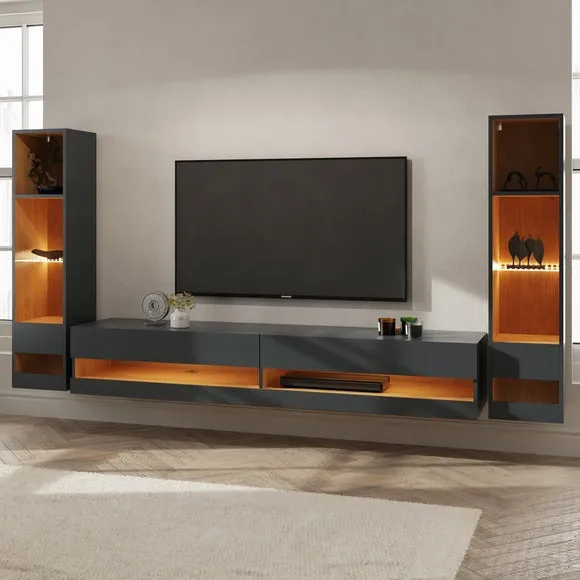 Extra Wide TV Unit with Shelving - Dark Grey image