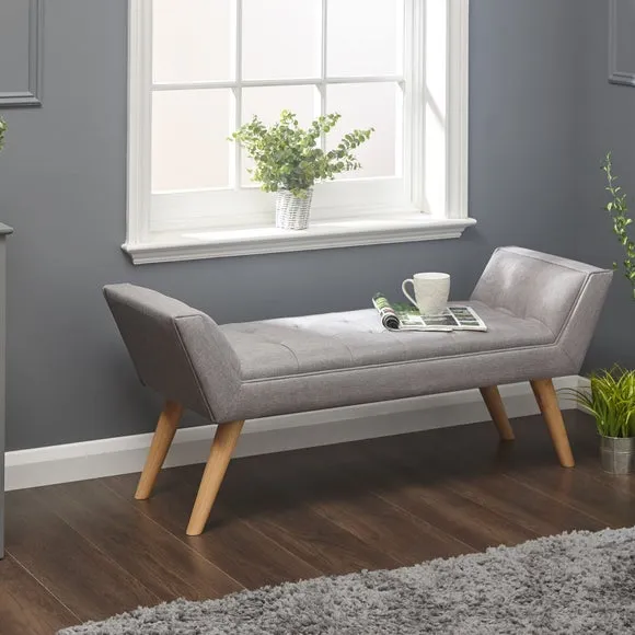 Fabric Bench with Button Tufting - Grey, Fabric image
