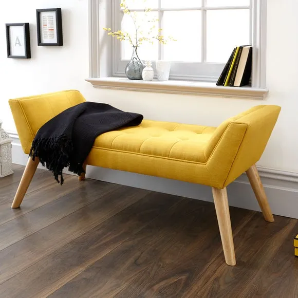 Fabric Bench with Button Tufting - Yellow, Fabric