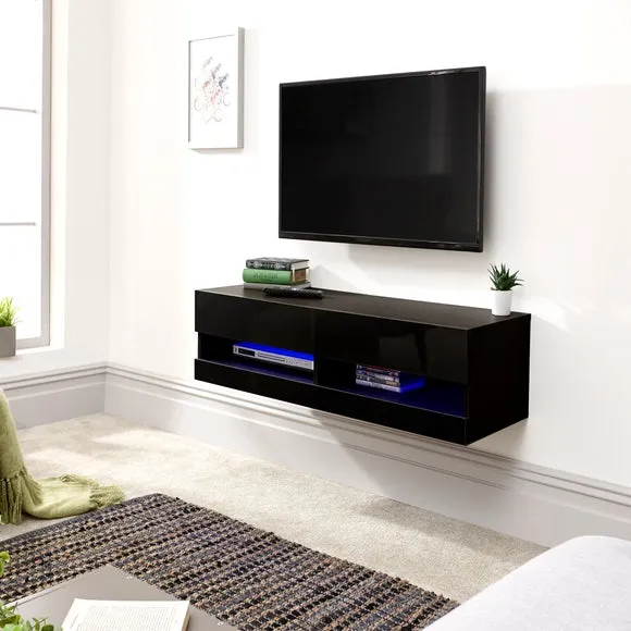 Floating Wall TV Unit with LED - Black, Gloss image