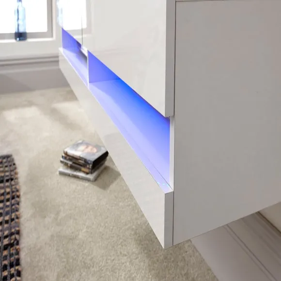 Floating Wall TV Unit with LED - White, Gloss