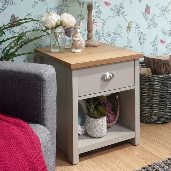 Lamp Table with Drawer - Grey, Painted Wood