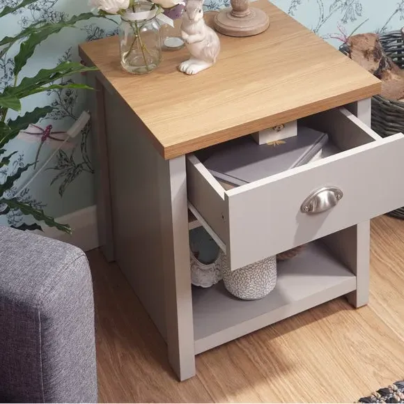 Lamp Table with Drawer - Grey, Painted Wood