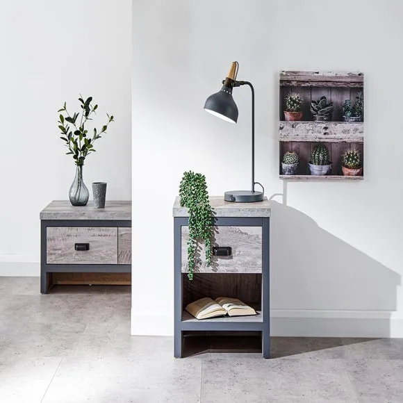 Lamp Table with Drawer - Grey, Wood Effect image