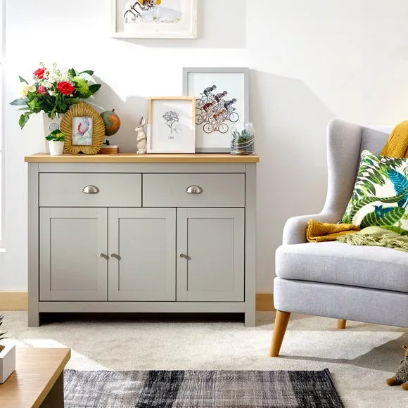 Large Sideboard with Storage - Grey, Oak Veneer