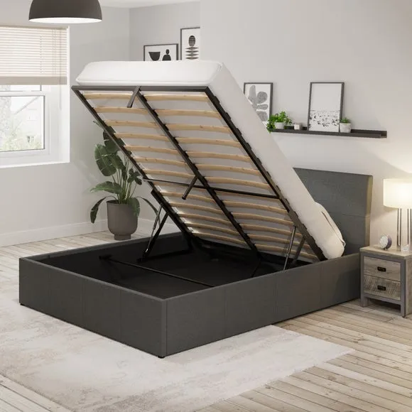 Ottoman Bed Frame with Storage - Grey, Fabric