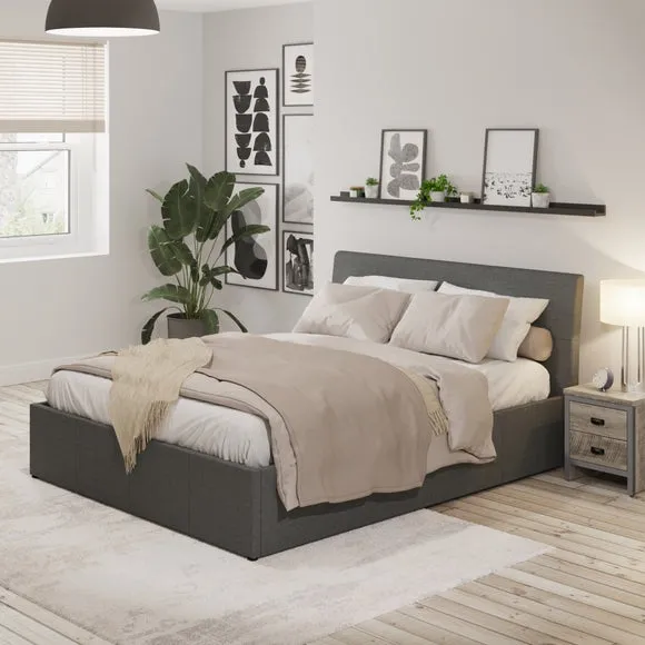 Ottoman Bed Frame with Storage - Grey, Fabric