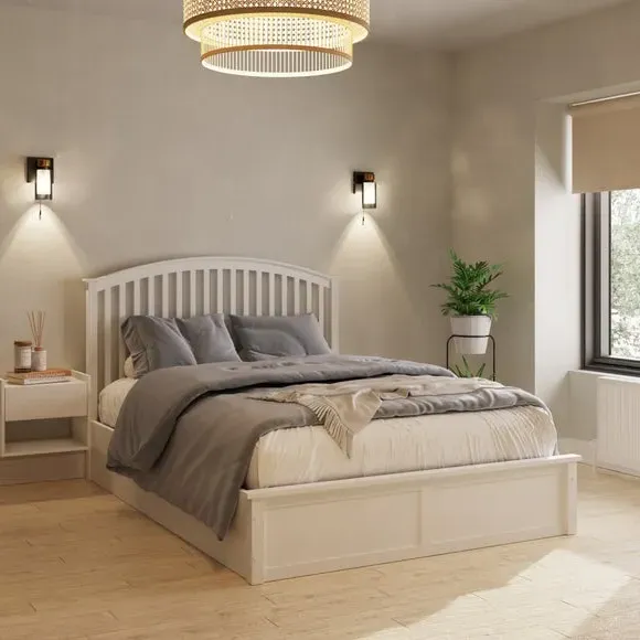 Ottoman Bed Frame with Storage - White, Wood