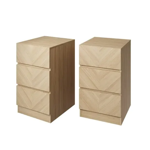 Set of 2 Bedside Tables with 3 Drawers - Oak image