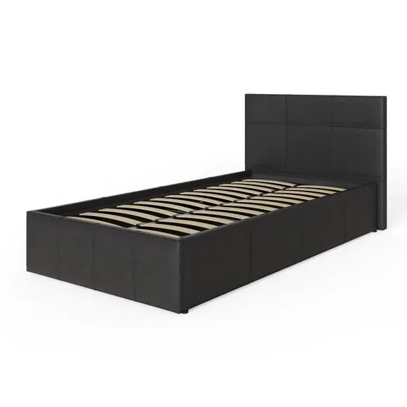 Side Lift Ottoman Bed - Black, Faux Leather