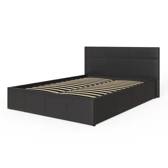 Side Lift Ottoman Bed - Black, Faux Leather