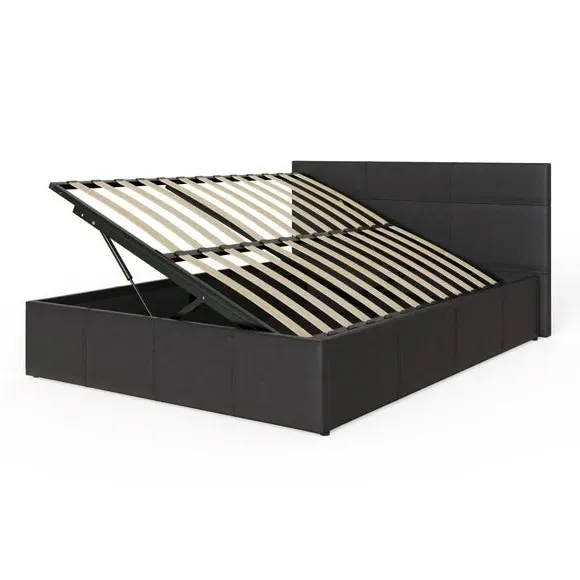 Side Lift Ottoman Bed - Black, Faux Leather