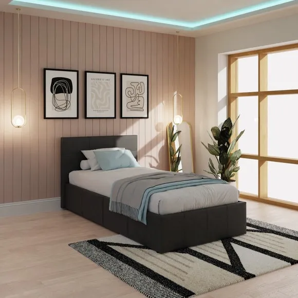 Side Lift Ottoman Bed - Black, Faux Leather image