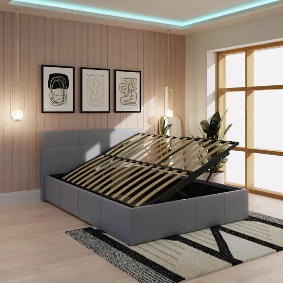 Side Lift Ottoman Bed - Grey, Faux Leather