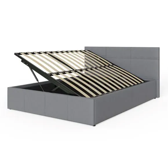 Side Lift Ottoman Bed - Grey, Faux Leather