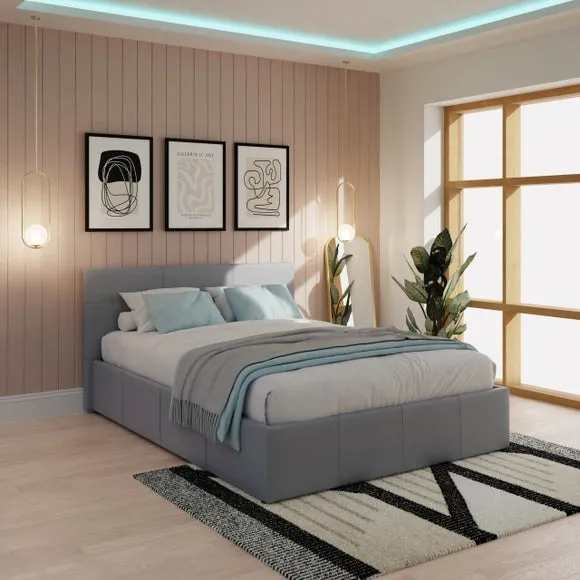 Side Lift Ottoman Bed - Grey, Faux Leather