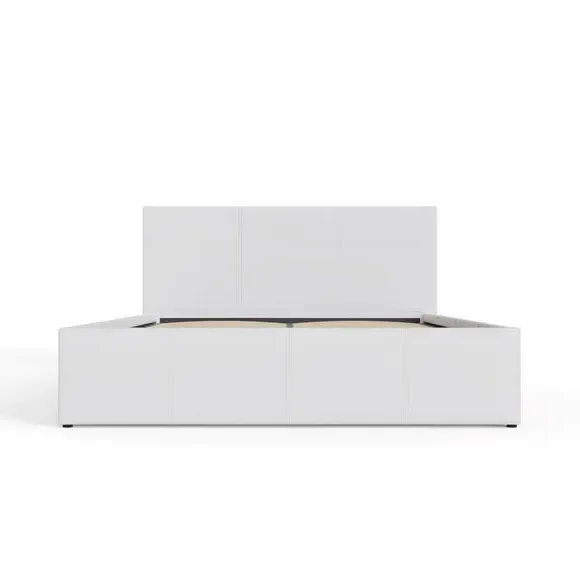 Side Lift Ottoman Bed - White, Faux Leather