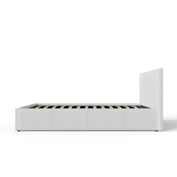 Side Lift Ottoman Bed - White, Faux Leather