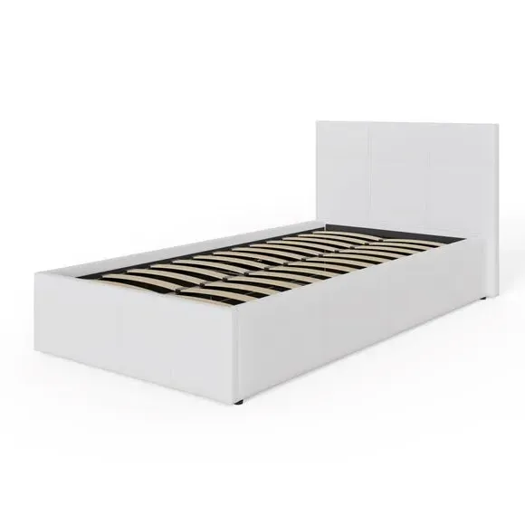 Side Lift Ottoman Bed - White, Faux Leather