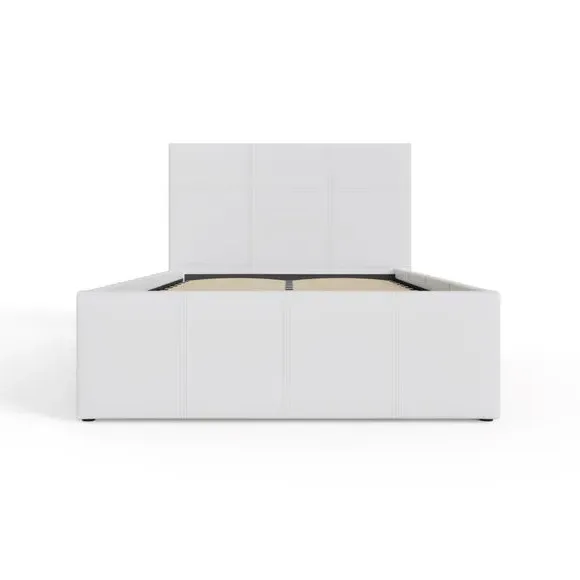 Side Lift Ottoman Bed - White, Faux Leather