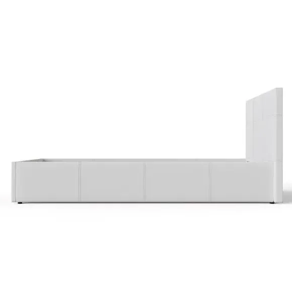 Side Lift Ottoman Bed - White, Faux Leather