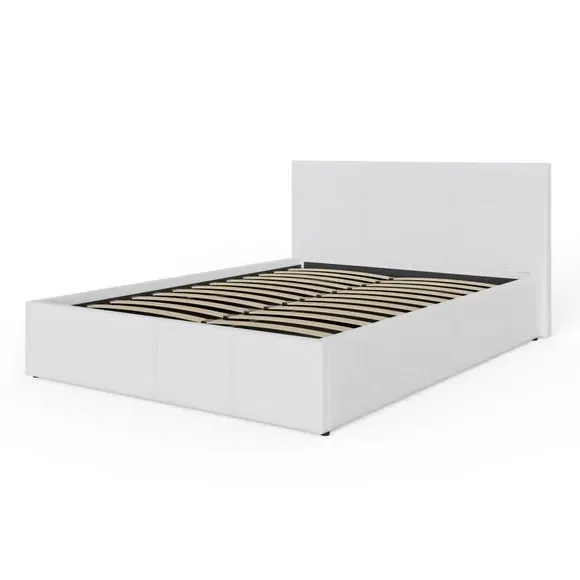 Side Lift Ottoman Bed - White, Faux Leather