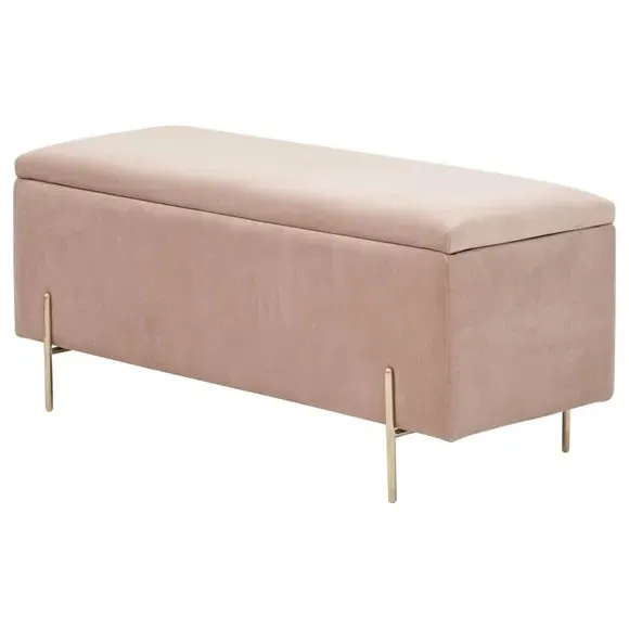 Storage Ottoman Bench with Twin Lids - Blush, Velour