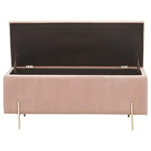 Storage Ottoman Bench with Twin Lids - Blush, Velour