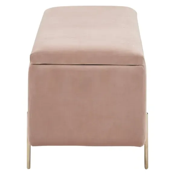 Storage Ottoman Bench with Twin Lids - Blush, Velour
