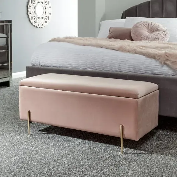 Storage Ottoman Bench with Twin Lids - Blush, Velour image