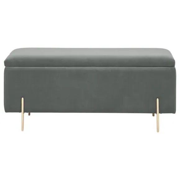Storage Ottoman Bench with Twin Lids - Grey, Velour