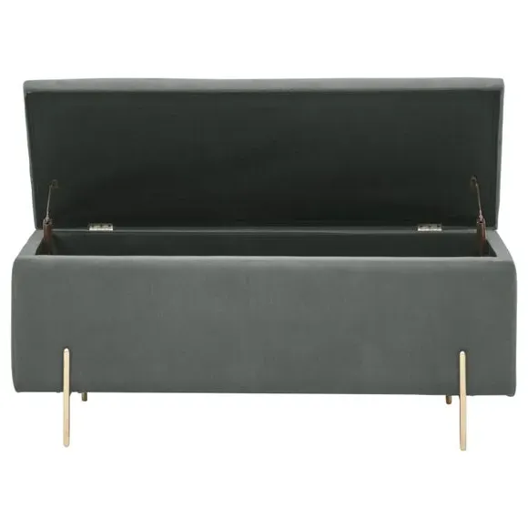Storage Ottoman Bench with Twin Lids - Grey, Velour
