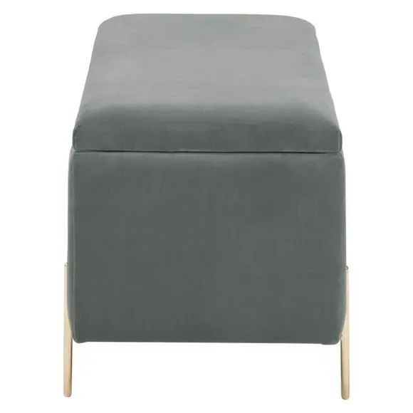 Storage Ottoman Bench with Twin Lids - Grey, Velour