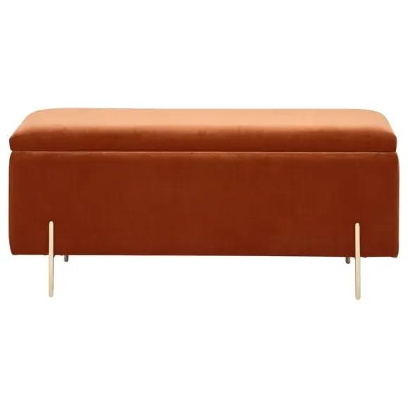 Storage Ottoman Bench with Twin Lids - Rust, Velour