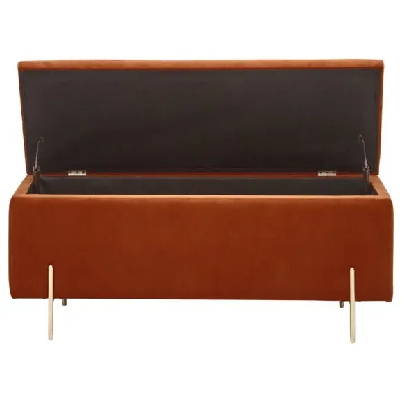 Storage Ottoman Bench with Twin Lids - Rust, Velour