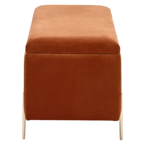 Storage Ottoman Bench with Twin Lids - Rust, Velour