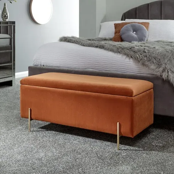 Storage Ottoman Bench with Twin Lids - Rust, Velour